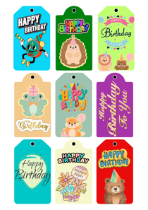 Assorted Birthday Gift Tags, Cute Animal Designs, Colorful Party Favor Tags, Set of 10