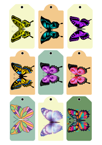 Colorful Butterfly Tags Set, Vibrant Gift Labels, Assorted Butterfly Designs, Pack of 9 Tags