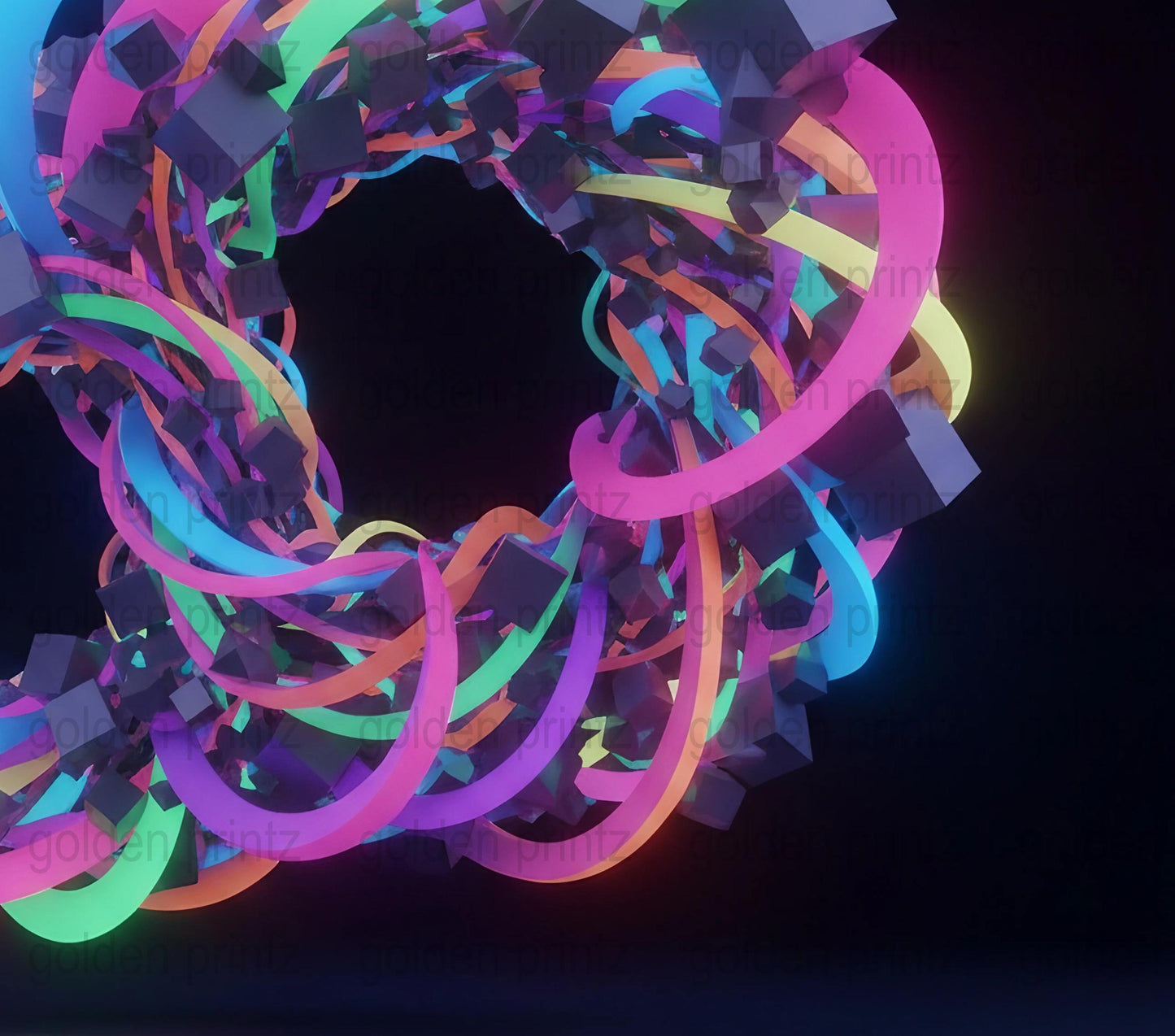 Colorful Abstract 3D Geometric Art Print, Vibrant Neon Digital Poster, Modern Wall Decor, Unique Office Artwork, Digital Download