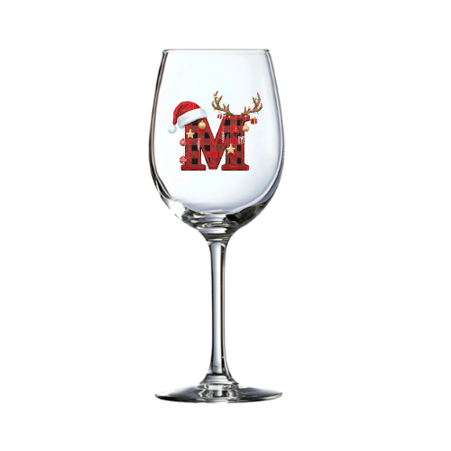 christmas initial wine glass