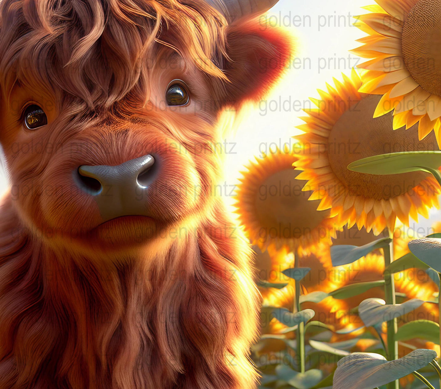 Cute Highland Cow and Sunflowers Print, Colorful Farm Animal Wall Art, Rustic Home Decor