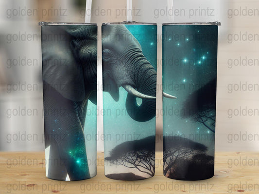 Elephant Tumbler, Custom Stainless Steel Insulated Cup, Starry Night Sky Design, Unique Drinkware Gift