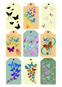 Butterfly Gift Tags Pack, Colorful Assorted Designs, Party Favors, Scrapbooking Supplies, Set of 9