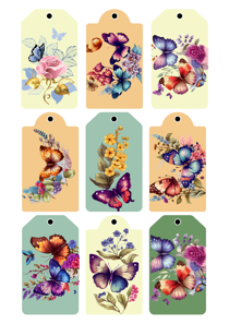 Vintage Butterfly Tags Floral Designs Printable Gift Tags Shabby Chic Paper Crafts Digital Download Set