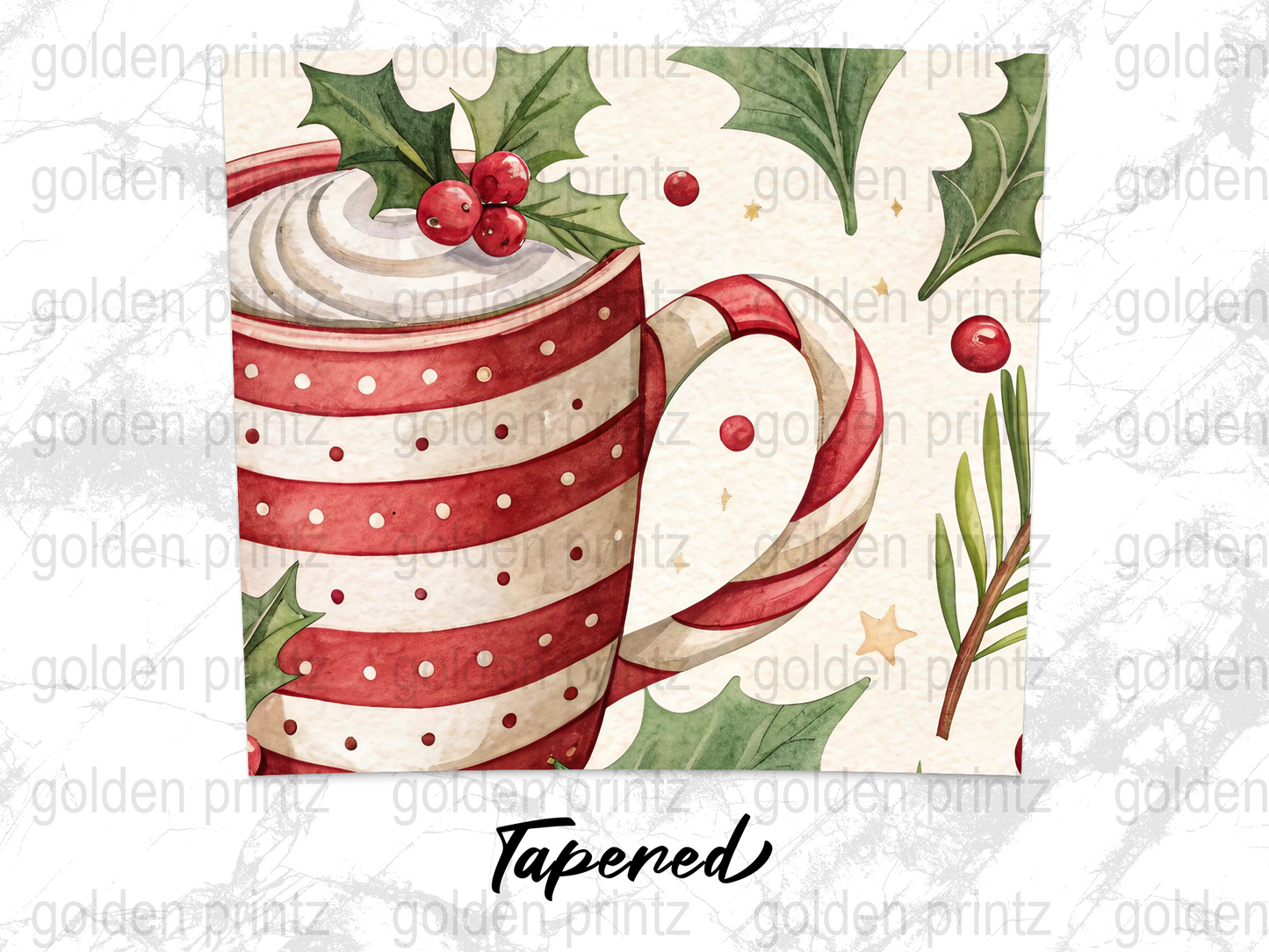 Christmas Peppermint Latte Mug Watercolor Art Print, Festive Holiday Kitchen Decor, Red and White