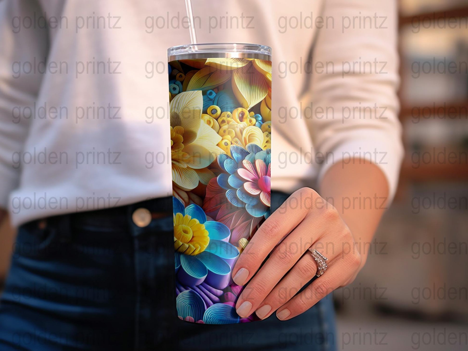 Colorful Floral Tumbler, Insulated Travel Cup, Stainless Steel, Reusable Drinkware, Unique Gift Idea