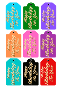 Colorful Birthday Gift Tags, Customizable Foil Text, Party Favor Labels, Set of 10