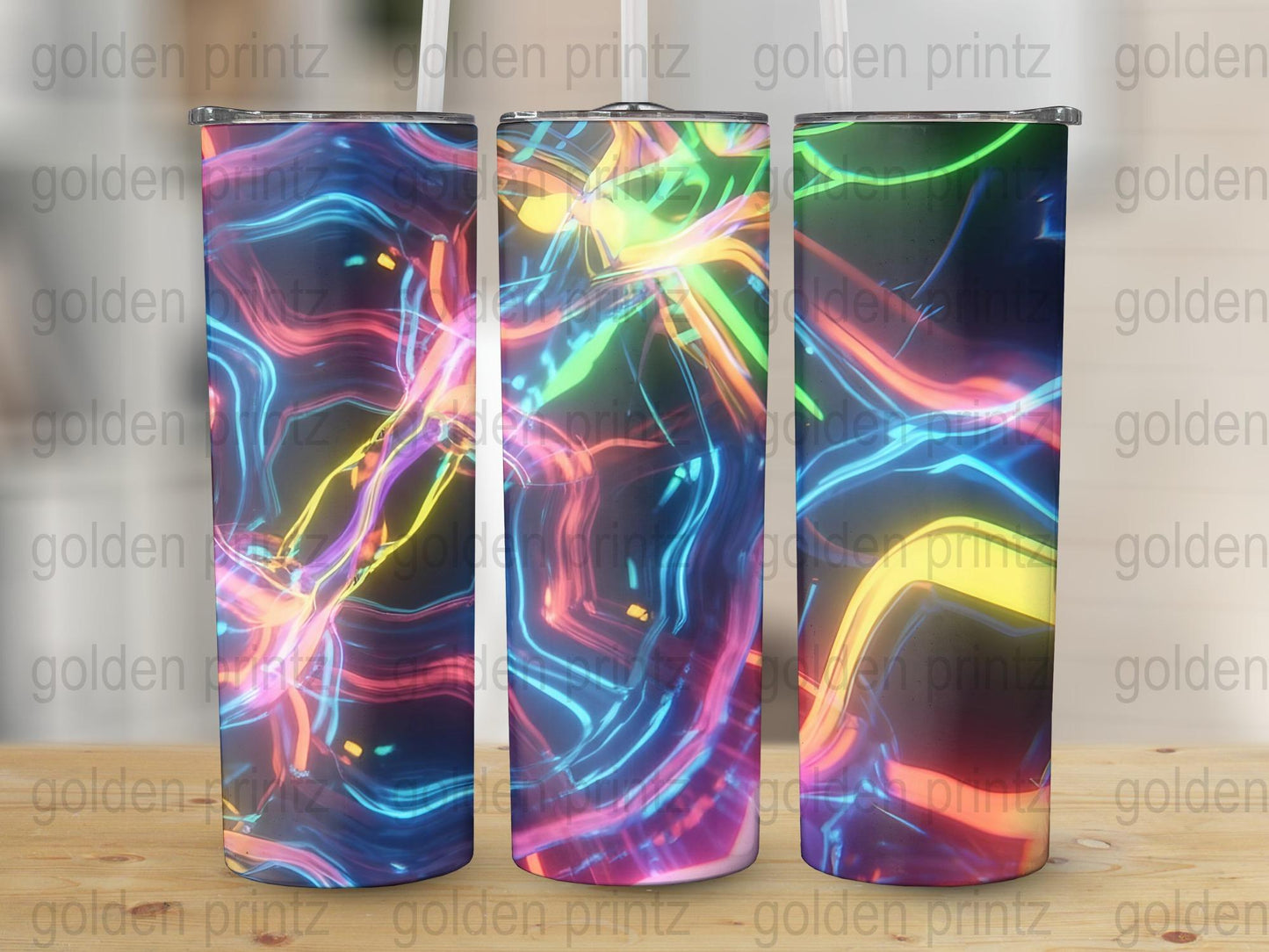 Colorful Abstract Light Swirls Tumbler Cups, Reusable Drinkware, Unique Art Design, 16oz Acrylic Cups Set of 3