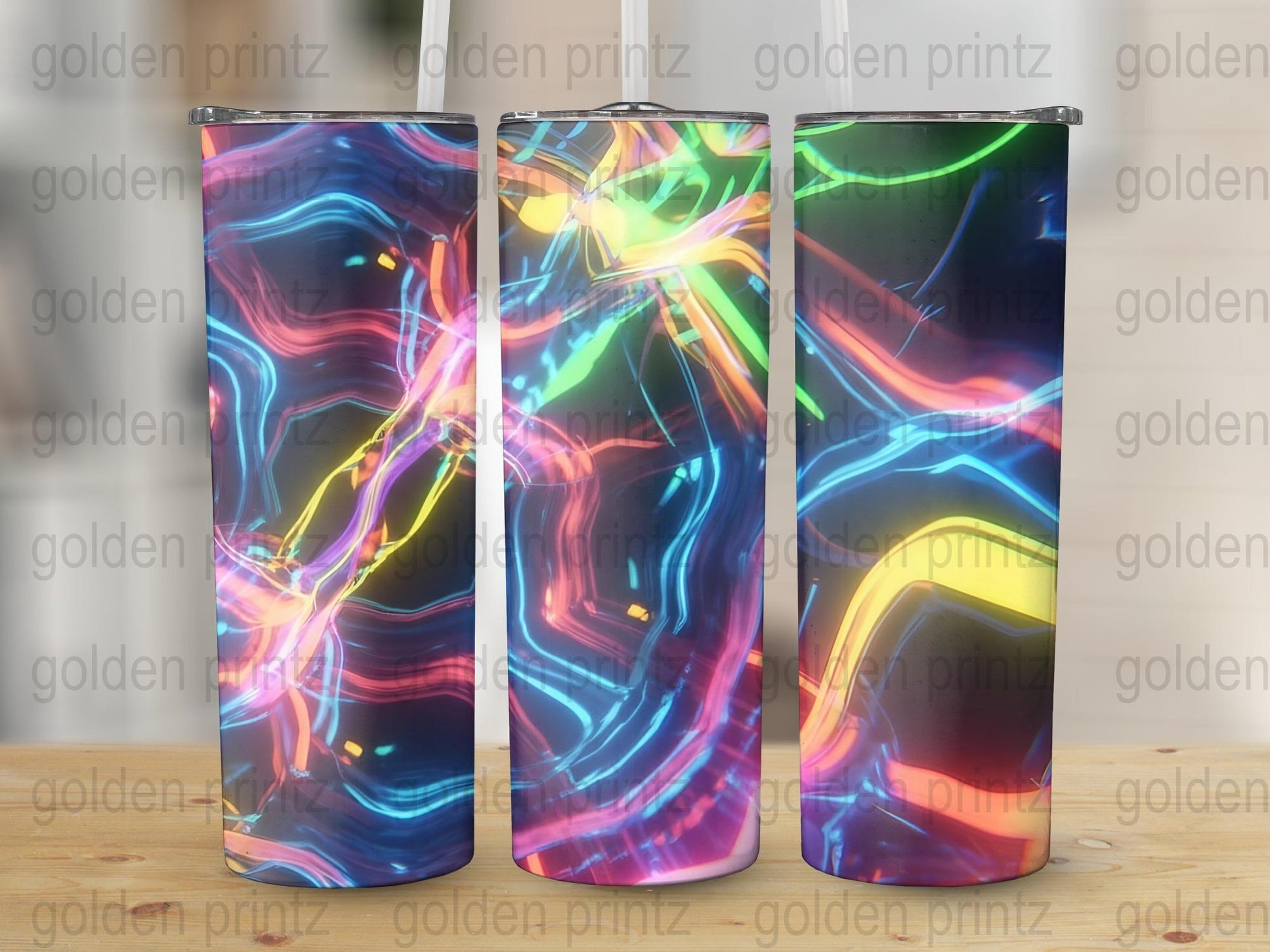 Colorful Abstract Light Swirls Tumbler Cups, Reusable Drinkware, Unique Art Design, 16oz Acrylic Cups Set of 3