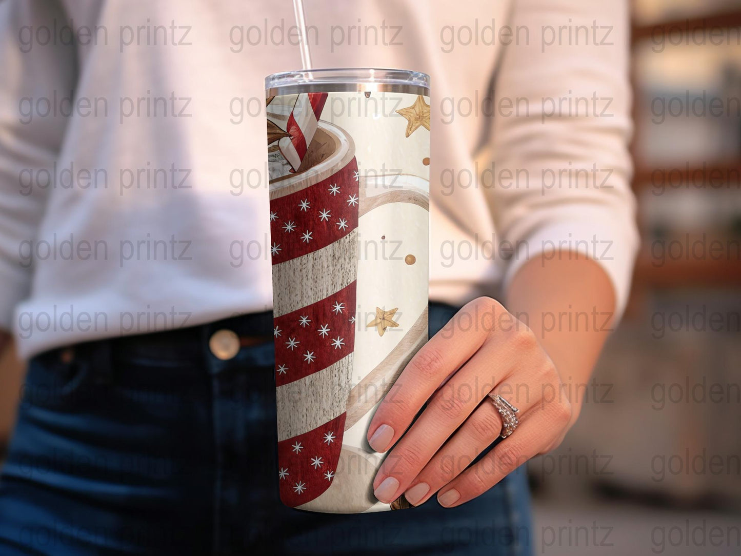 Reusable Christmas Tumbler with Straw, Starry Holiday Insulated Cup, Gift for Winter Season