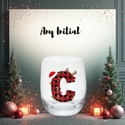 Christmas Initial 340ml glass tumbler