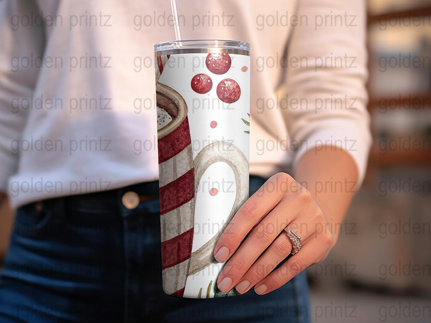 Designer Insulated Tumbler, Red and White Stripes, Polka Dots, Custom Drinkware, Travel Cup, Unique Gift Idea