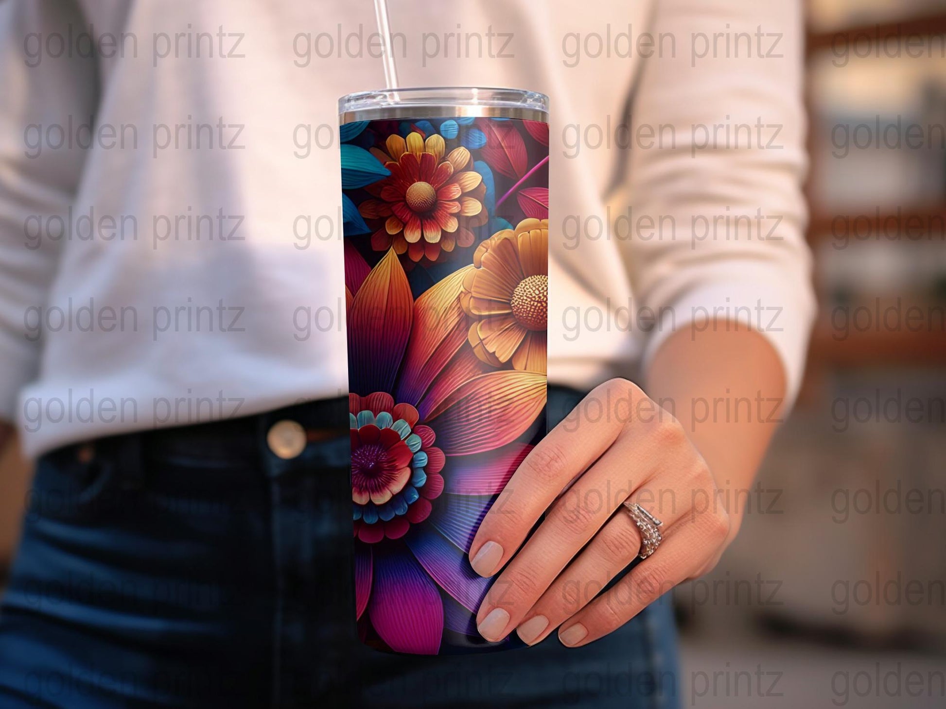 Colorful Floral Tumbler, Insulated Stainless Steel Travel Cup, Reusable Water Bottle, Gift Idea