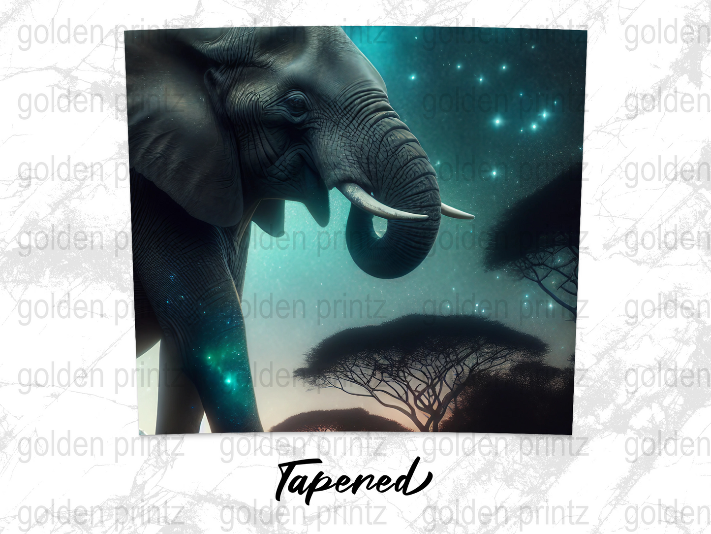 Elephant Under Starry Sky Art Print, African Wildlife Night Scene Poster, Home Decor Wall Art