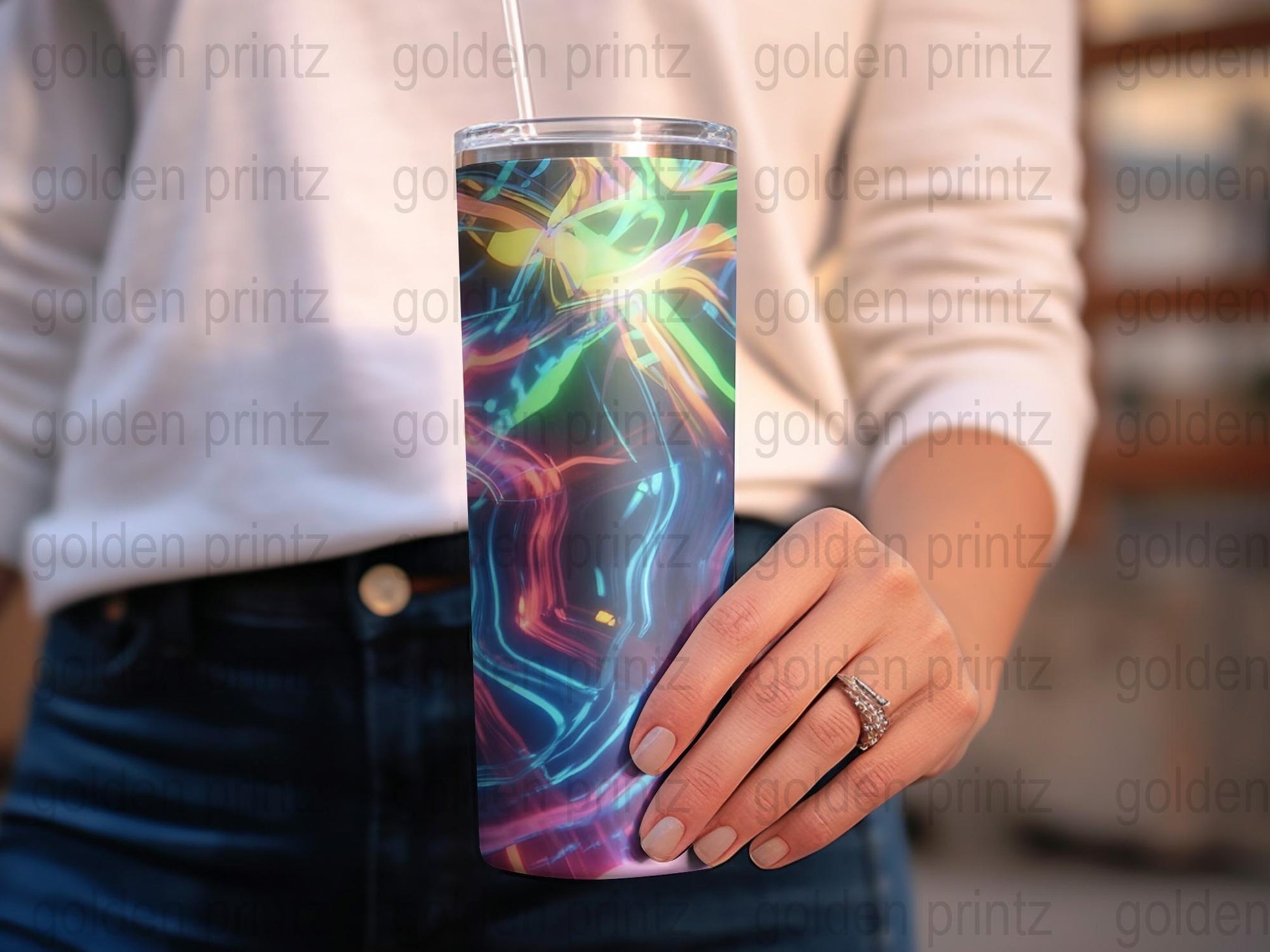 Colorful Holographic Tumbler, Insulated Travel Cup, Stainless Steel Coffee Mug, Unique Gift Idea, 20 oz Drinkware, Iridescent Tumbler