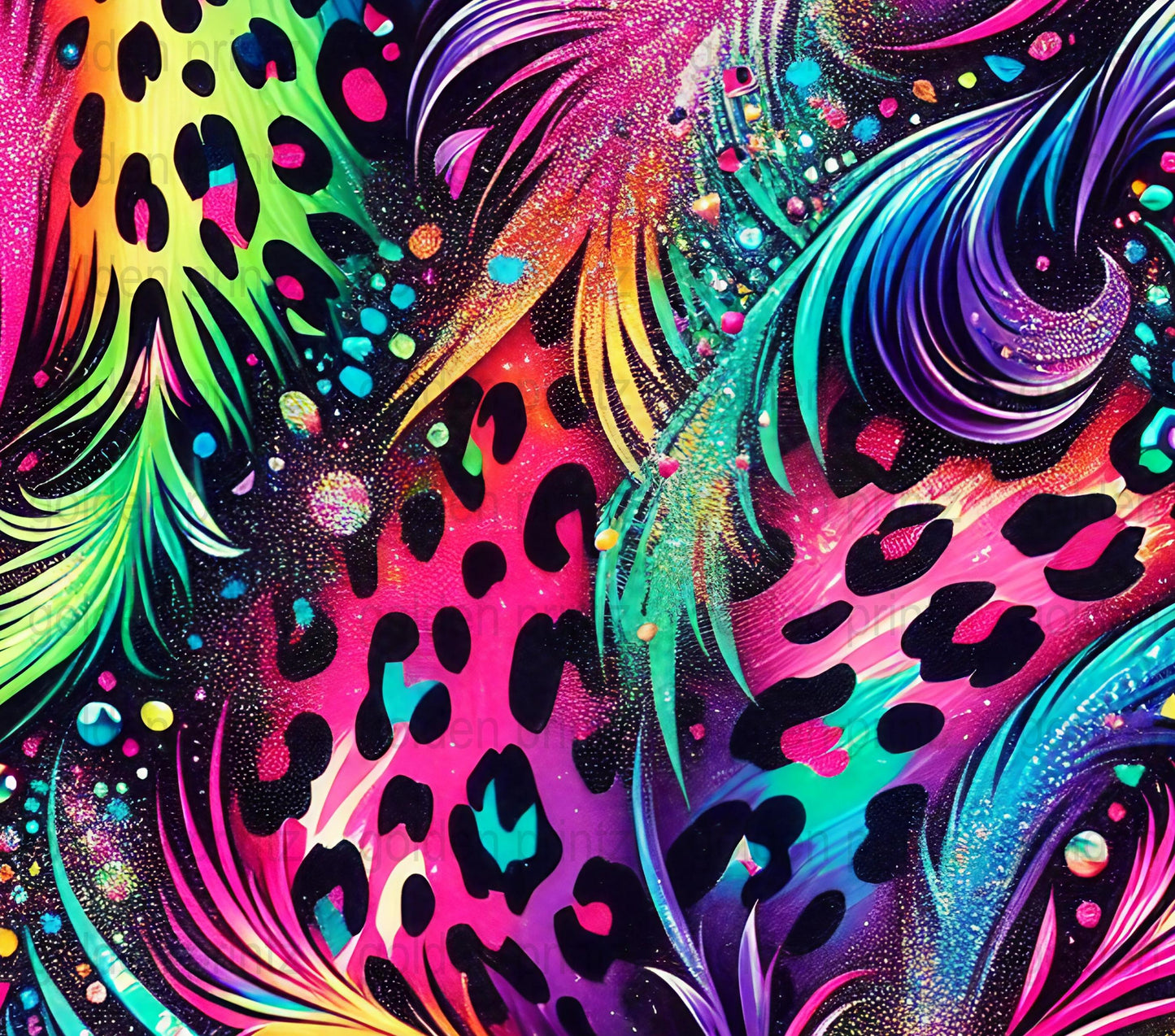 Colorful Abstract Art Print, Psychedelic Wall Decor, Vibrant Leopard and Swirls Pattern, Modern Home Decoration