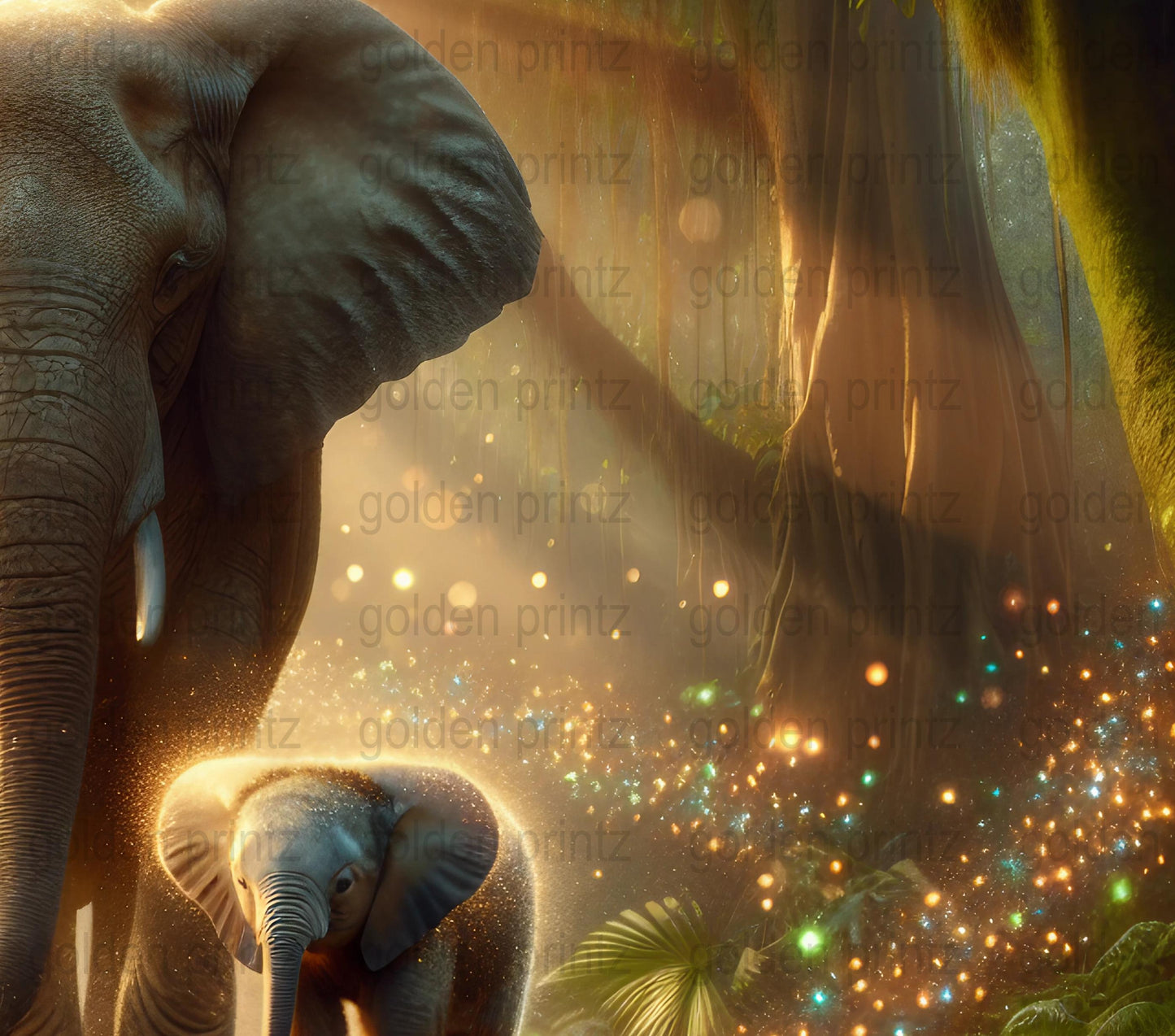 Enchanted Forest Elephant Canvas Print, Magical Jungle Wall Art, Ethereal Wildlife Home Decor