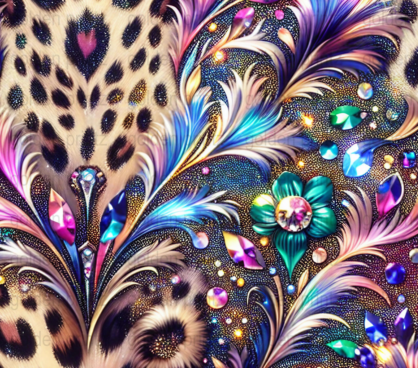 Luxurious Peacock Feather and Jewel Print, Colorful Wall Art, Home Decor Poster