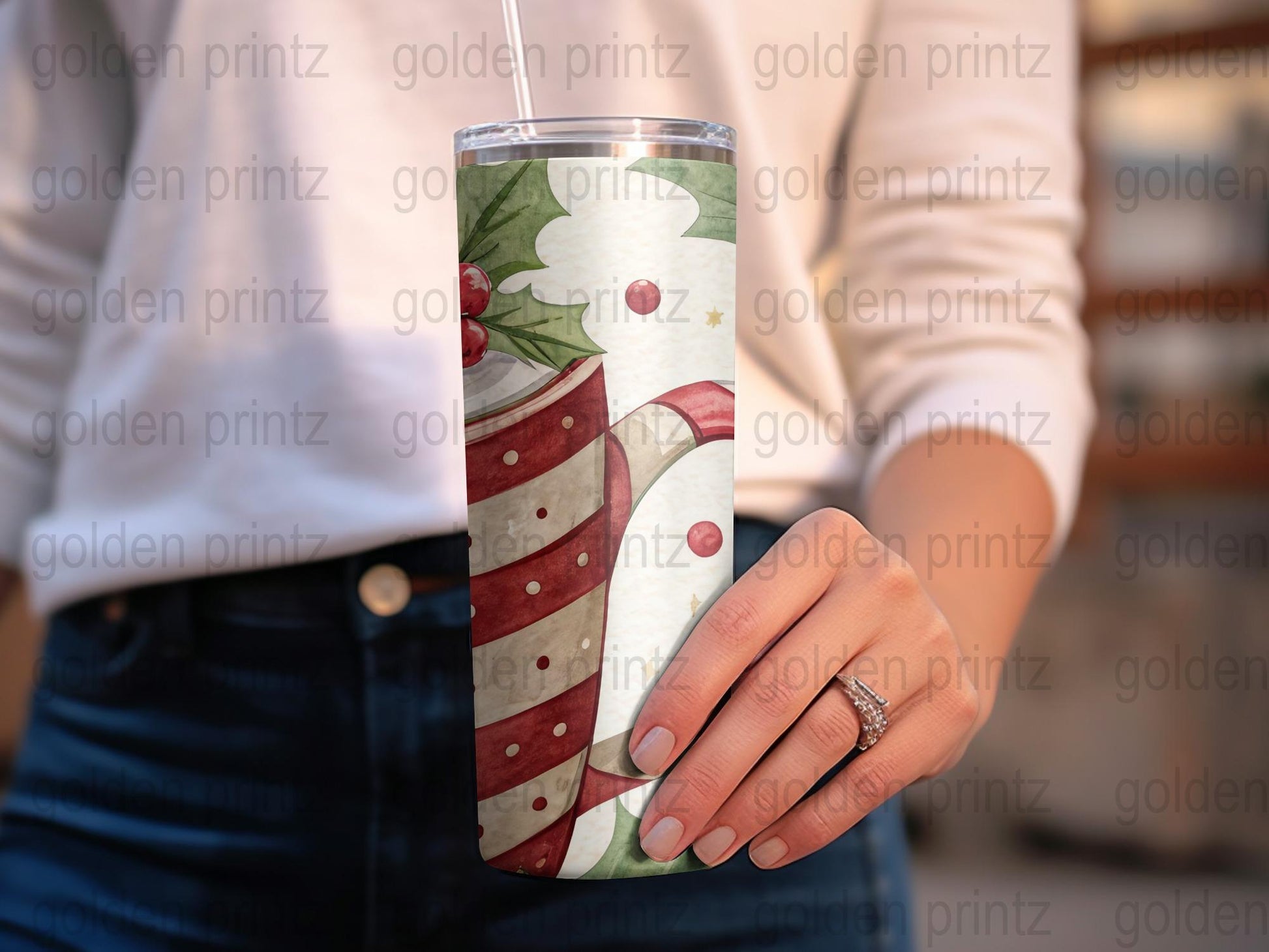 Festive Candy Cane Tumbler, Christmas Striped Insulated Cup, Holiday Drinkware Gift