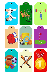 Colorful Sports Themed Gift Tags, Birthday Party Favor Tags, Printable Digital File, Instant Download, Set of 9 Designs