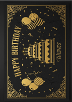 Happy Birthday Cake and Balloons Black and Gold Poster, Elegant Wall Art Decor, Birthday Party Decoration, Festive Home Accent