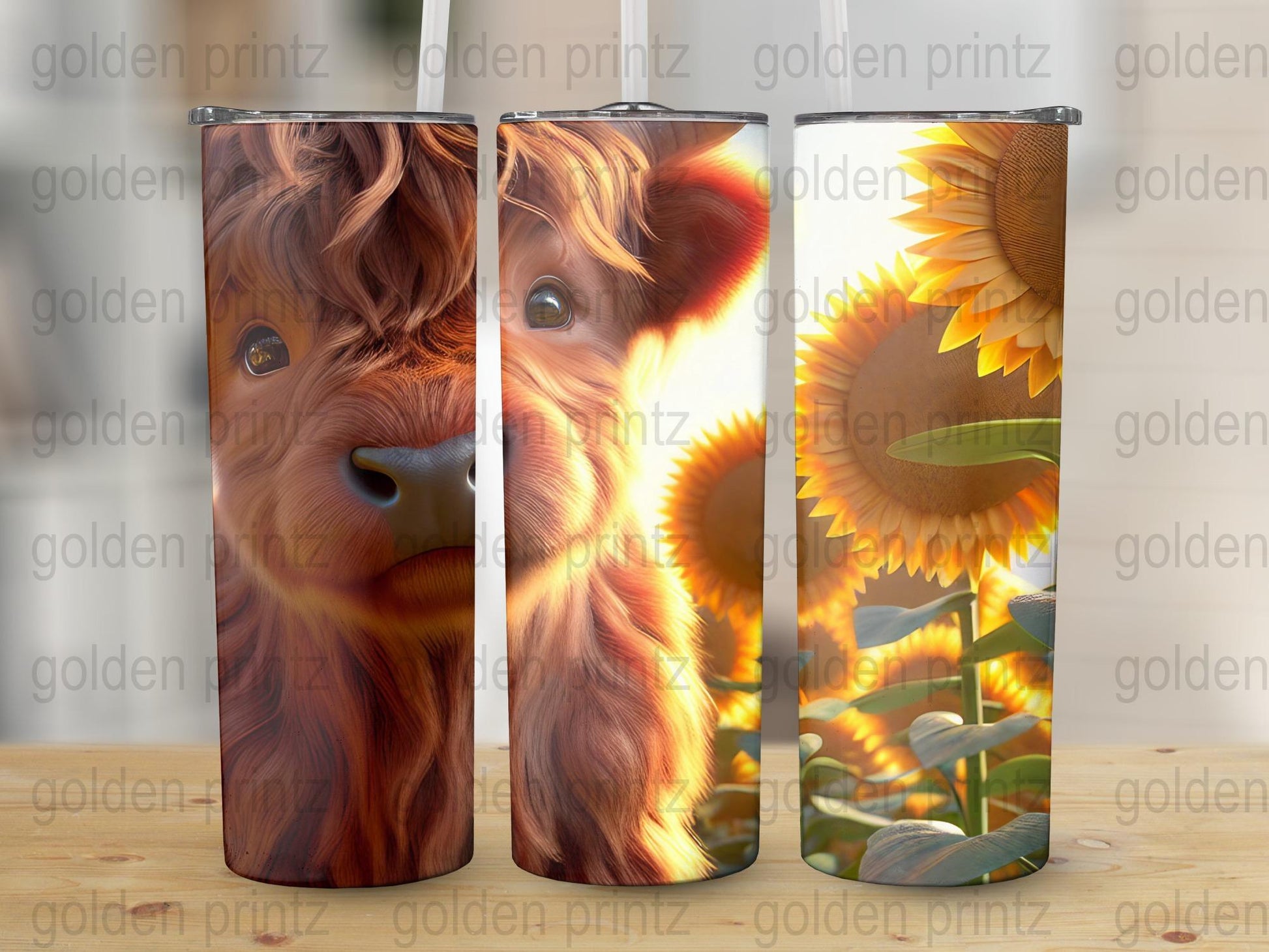 Highland Cow Tumbler, Sunflower Print Travel Mug, Insulated Stainless Steel Cup, Unique Animal Design Drinkware