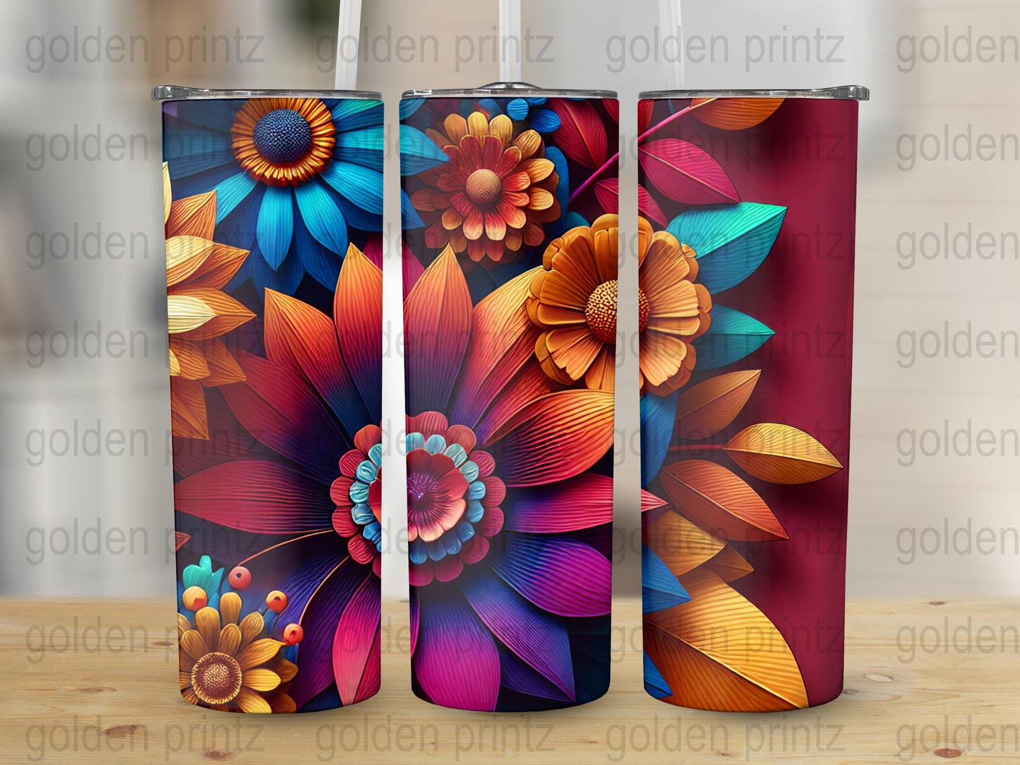 Colorful Floral Tumblers, Insulated Drinkware, Vibrant Flower Design, Stainless Steel, Gift Idea