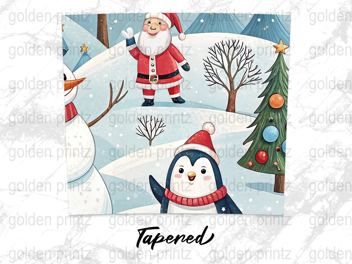 Santa and Penguin Festive Winter Scene, Christmas Snow Art Print, Holiday Decor Wall Art