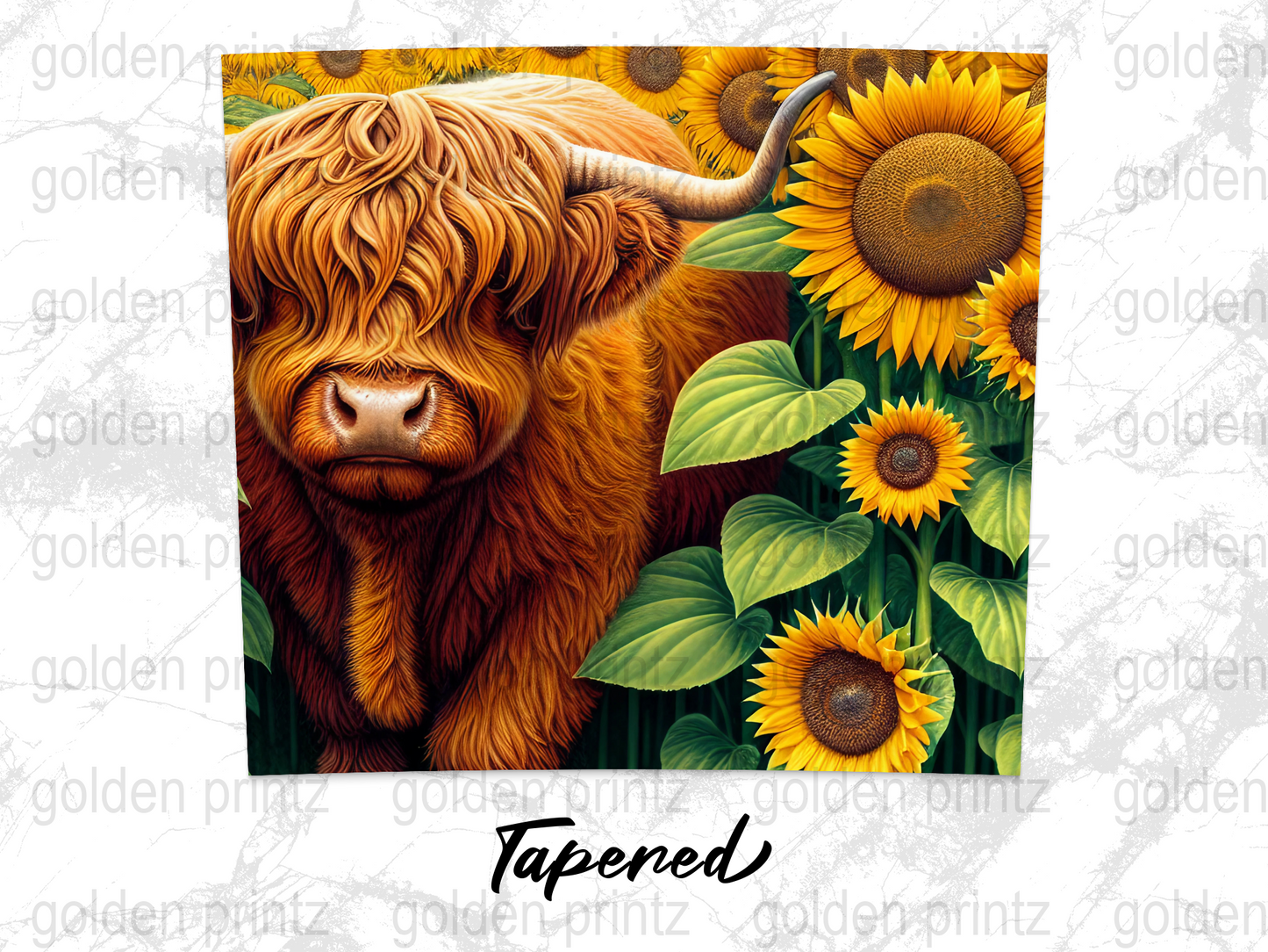 Highland Cow Sunflowers 20oz Skinny Tumbler wrap design Digital PNG